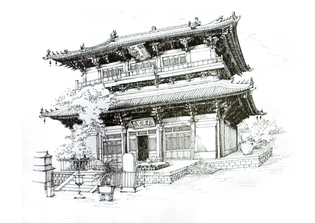 蓟县独乐寺观音阁:是现存辽代的建筑,其特色是中空,内置木雕观音像